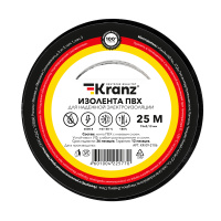 KR-09-2106 Изолента ПВХ 0,13х15 мм, 25 м, черная KRANZ, упаковка 5 роликов
