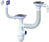 В710V сифон для двойной мойки с отводом для стиральной машины с  круглым переливом